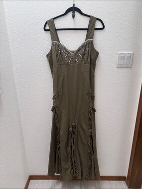 Together Olive Maxi Dress with Sequin V-Embellishment
